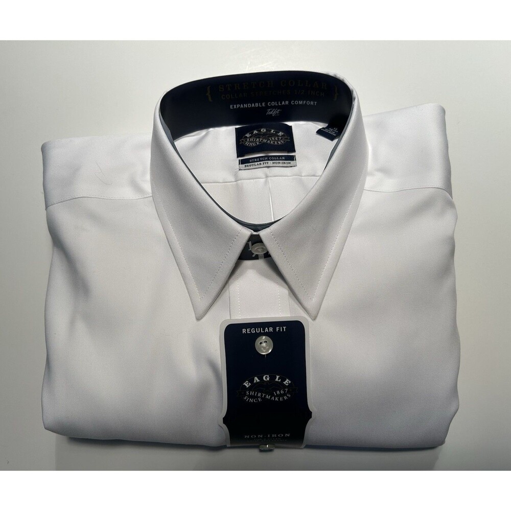 Eagle Men’s White Dress Shirt Size L Large 16/33 Standard Fit Non Iron Cotton